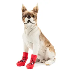 Anti-Slip Knit Socks Small Dogs Shoes Chihuahua Thick Warm Red spider man Dog Socks Booties Accessories