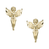 Boucles d'oreilles clous en or 14 carats plaqué or avec ange priant, ailes détaillées avec soin, le choix parfait pour un usage quotidien
