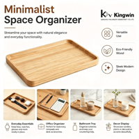 Plateau de service rectangulaire minimaliste en bois d'hévéa Kingwin, empilable, organiseur de rangement pour coiffeuse, salle de bain, bureau, vente en gros, personnalisable
