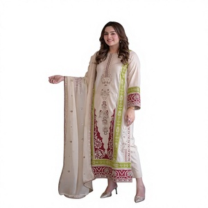 Prix d'usine OEM – Ensemble Salwar Kameez en coton crème de qualité supérieure, tenue ethnique traditionnelle indienne et pakistanaise, imprimé et brodé, style Kurta - Product Image 1