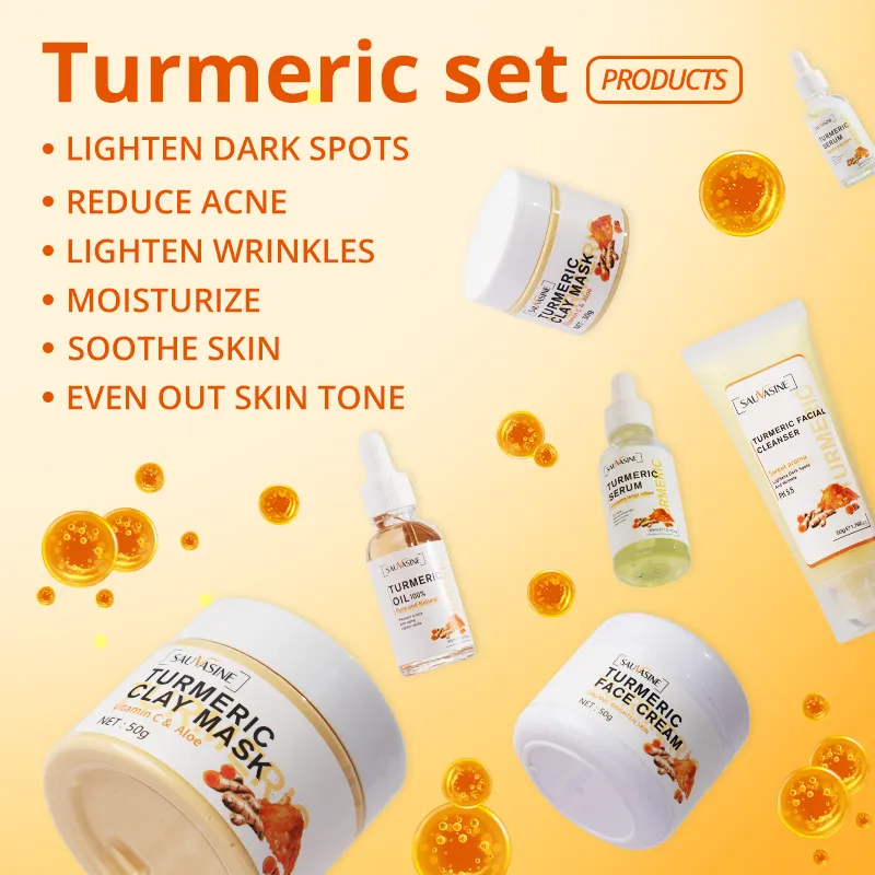 OEM ODM private label organic skin whitening lightening turmeric skin care set turmeric face cream acne for dark skin color