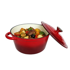 <span class=keywords><strong>Cocotte</strong></span> <span class=keywords><strong>en</strong></span> <span class=keywords><strong>fonte</strong></span> émaillée rouge foncé, four hollandais rond multi-usages pour braiser et rôtir - Product Image 1