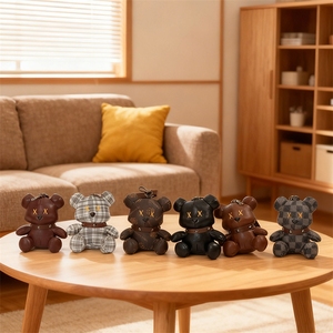 Portachiavi in peluche di pelle con orsetto, <span class=keywords><strong>cavallo</strong></span>, coniglio, elefante, imbottito in cotone, giocattolo per macchina a griffa, personalizzabile - Product Image 2