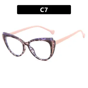 패션 고양이 눈 색상 차단 광학 안경 2024 안티 블루 라이트 TR90 안경 프레임 여성 트렌디 멀티 컬러 안경