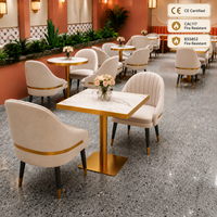 Ensemble de mobilier de restaurant commercial de luxe, chaises en cuir microfibre avec pieds en métal, table pour café, hôtel, projet, vente en gros