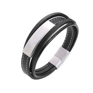 Pulsera de Cuero Genuino de Cuatro Capas Hecha a Mano para Hombre, Brazalete de Acero Inoxidable Multicapa Trenzado, Joyería para Uso Promocional - Product Image 3