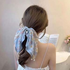 Élastique à cheveux en tissu multicolore avec nœud imitation perle, style japonais et coréen, pour queue de cheval - Product Image 4