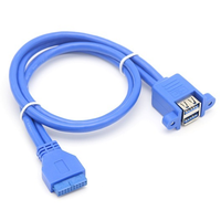 Câble d'extension double USB 3.0 femelle 20 broches à montage sur panneau, durable, PTFE PVC Nylon, charge rapide 3A, faisceau de câblage de longueur personnalisée