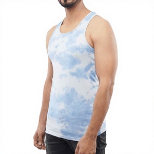 Men's O-<b>Neck</b> Tie Dye Tank Top 100% Cotton Knitted Casual Breathable Streetwear Fitness Wear - Product Image 5