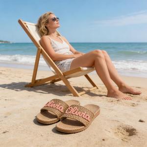 Sandalias de Paja Tejidas para Mujer, con Nombre Personalizado, Regalo para Damas de Honor, Sandalias para Boda en la Playa, Pantuflas de Verano para el Hogar - Product Image 2