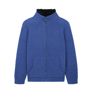 Royal Blue Rib Knit Full Zip <b>Cardigan</b> <b>Men</b> Mandarin Collar Thick <b>Wool</b> Sweater Anti Pilling Winter Casual Solid Color <b>Mens</b> Sweater - Product Image 1