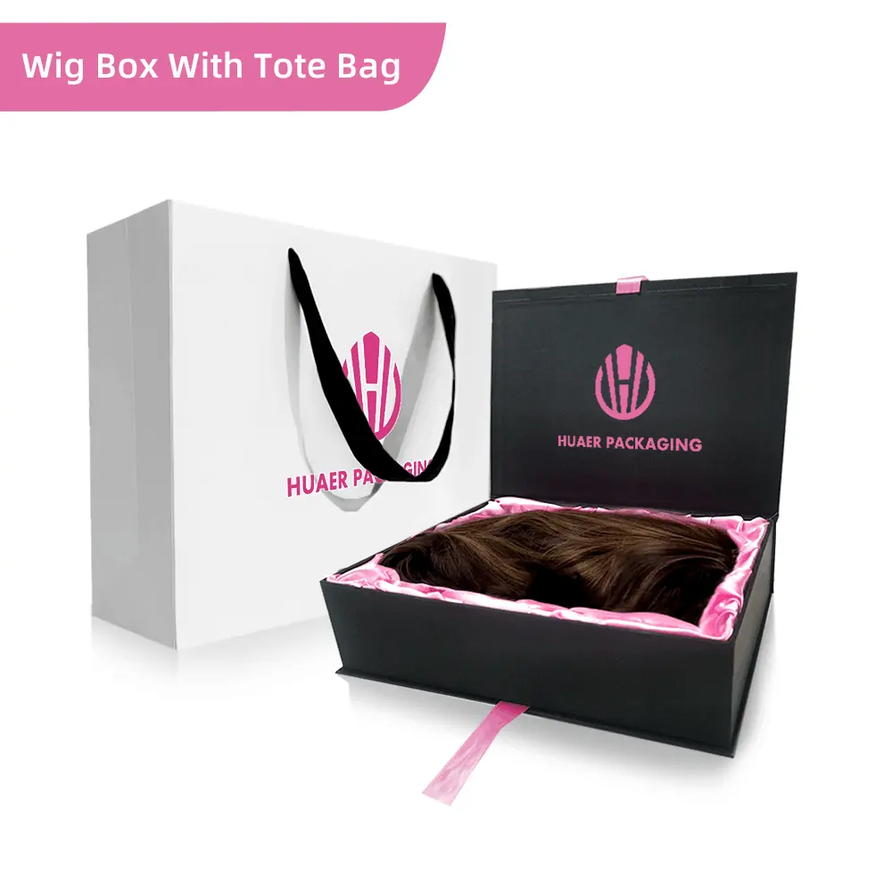 Kotak ekstensi rambut kardus Label pribadi kotak Wig ramah lingkungan kemasan Wig kustom magnetik dengan Logo