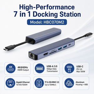 Hub USB C <span class=keywords><strong>7</strong></span> en 1 con Gigabit Ethernet RJ45, HDMI 4K 60Hz, 100W PD, Lector de Tarjetas SD y TF 3.0, Estación de Acoplamiento Tipo C para MacBook - Product Image 1