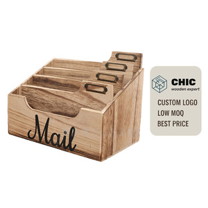 Organizador de Correo Rústico de Madera de 4 Niveles, Porta Cartas de Escritorio Hecho a Mano, Caja de Almacenamiento de Papel Estilo Rústico para Oficina - Product Image 1