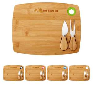 Bandeja de servicio caliente Tabla de cortar queso de bambú con herramientas de vino Tabla de cortar de madera con cuchillo para queso - Product Image 4