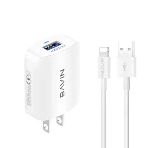 BAVIN Harga Grosir Pabrik AS Adaptor Pengisi Daya Ponsel Port USB Mikro Tunggal dengan Kabel Pengisian 1 M PC553