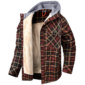 Wholesale Plaid Quilted <strong>Lined</strong> Winter Coats Thick Hoodie Outwear Men <strong>Fleece</strong> <strong>Shirts</strong> Outdoor Coat Jacket - Product Image 2