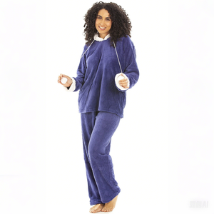Set di pigiami di flanella Casual da <span class=keywords><strong>donna</strong></span> <span class=keywords><strong>taglie</strong></span> <span class=keywords><strong>forti</strong></span> da notte con cappuccio abbigliamento da notte manica lunga in <span class=keywords><strong>pile</strong></span> morbido <span class=keywords><strong>pigiama</strong></span> di flanella - Product Image 1