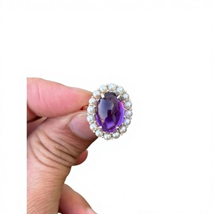 Bague de mariage en argent sterling 925 plaqué rhodium avec améthyste naturelle et perle d'eau douce, bijoux en pierres précieuses faits à la main - Product Image 1
