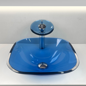 Lavabo de Sobremesa <span class=keywords><strong>Cuadrado</strong></span> de Vidrio Azul BOWEIYA, Lavabo para Baño de Hotel, Lavabo de Sobremesa Personalizado con Lavamanos Personalizado - Product Image 2