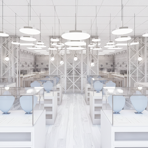 Vitrine à bijoux en marbre en acier inoxydable résistant à l'eau, écologique, moderne et personnalisée, avec éclairage LED pour la conception de magasins de bijoux - Product Image 1