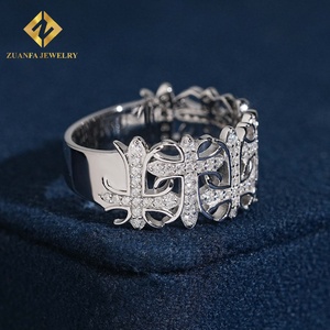 ZUANFA JEWELRY Anillo de banda ancha con cruz hueca vintage, joyería de lujo con moissanita brillante y efecto helado - Product Image 2