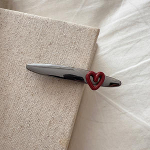 Pinza para el pelo de aleación con forma de corazón ondulado, rosa plateado, superficie brillante, pinza de pico de pato para flequillo, accesorios para el pelo Y2K, pasador de pelo dulce - Product Image 5