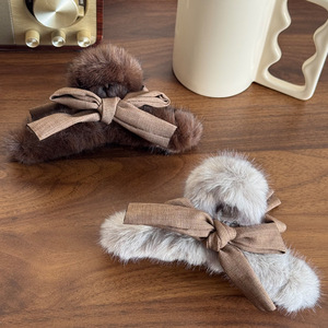 Nouvelles pinces à cheveux simples et grandes à nœud <span class=keywords><strong>papillon</strong></span>, couleur unie, accessoires pour cheveux pour femmes, <span class=keywords><strong>papillon</strong></span>, fausse fourrure, fourrure, pince à cheveux en forme de requin, pince à cheveux en peluche - Product Image 4