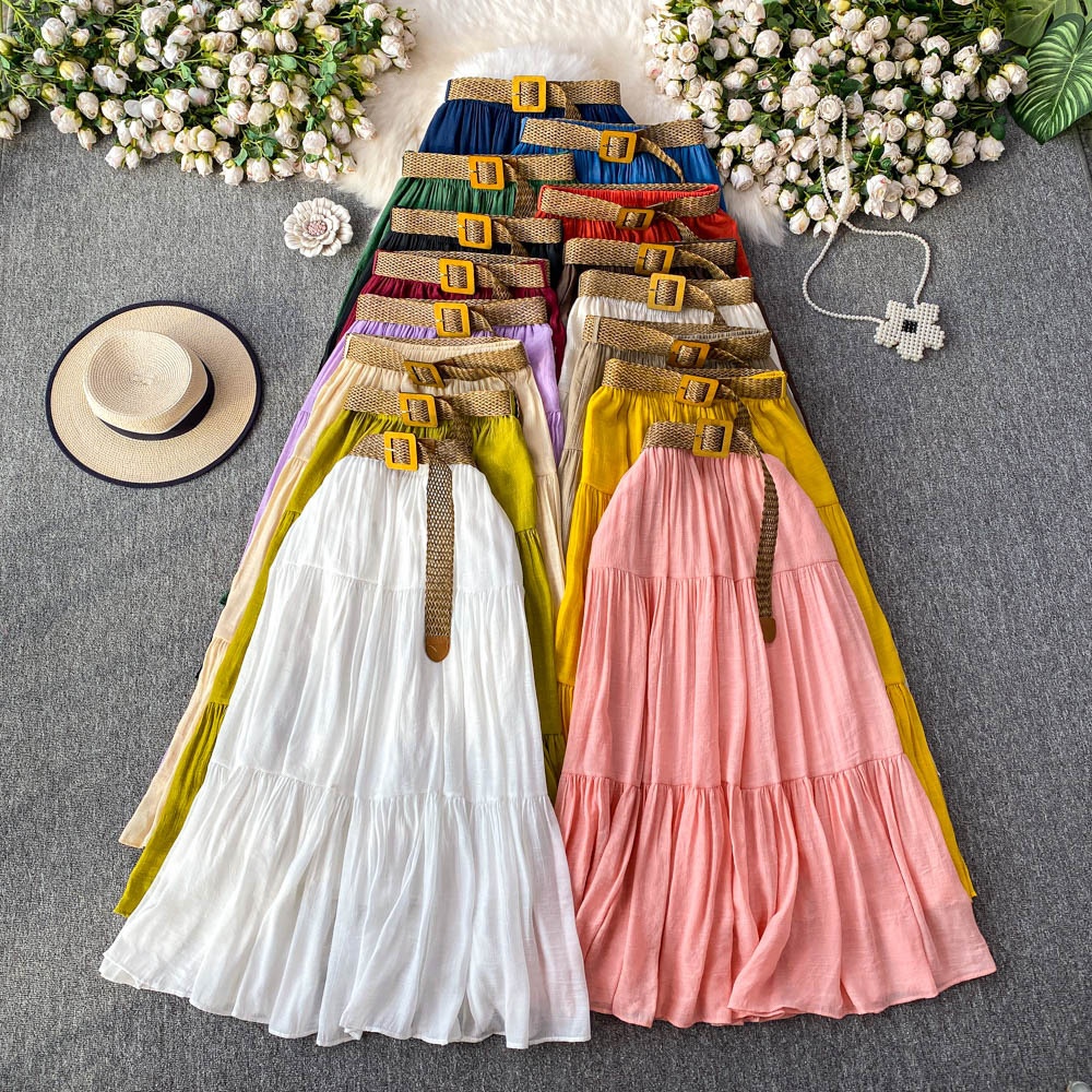 Shop Online White Tiered Skirt Elastic Waist, Comfortable Fit