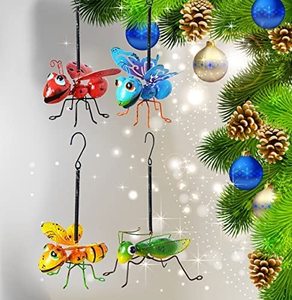 Juego de Decoración Colgante de Metal para Jardín, 4 Animales de Jardín: Abeja <span class=keywords><strong>Amarilla</strong></span>, Mariposas Azules, Mariquita Roja y <span class=keywords><strong>Mantis</strong></span> Verde - Product Image 2