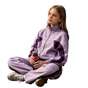 Ensemble de survêtement color block pour filles, veste ample à fermeture éclair et col montant, pantalon à rayures latérales, tenue 2 pièces - Product Image 6