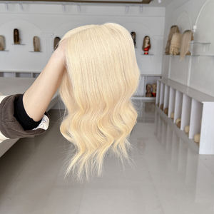 Topper de Cabello Humano Ondulado Rubio Duradero y Transpirable de Fábrica al por Mayor, 14-18 Pulgadas, 5*6 Mono Topper de Alta Calidad # 60 Colores - Product Image 4