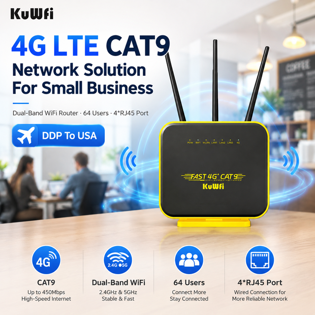 DDP to USA KuWFi 4G LTE Cat9 Router AX1200 Dual Band WiFi Gigabit LAN WAN WPS 4G SIM Card Slot CPE for Small Business Solution