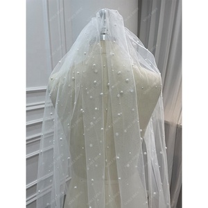 Velos y accesorios de boda hechos a mano para novia, velo de tul personalizado con borde cortado, marfil, Media perla, venta al por mayor - Product Image 2