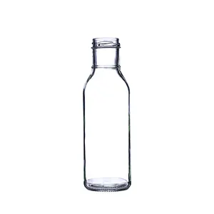 Atacado Vazio Clear Round BBQ Pepper Dressing Container 12oz 350ml Vidro Dressing Bottle Long Ring Neck