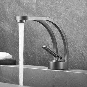 Robinet <span class=keywords><strong>de</strong></span> salle <span class=keywords><strong>de</strong></span> bain monotrou en cuivre d'art créatif moderne pistolet gris tout laiton céramique eau chaude froide toilette lavabo robinet creux - Product Image 6