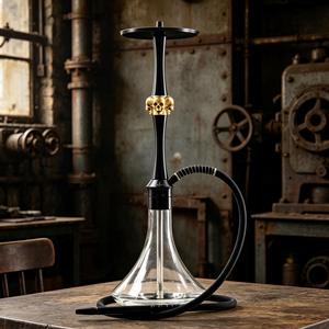 Cachimba de Vidrio Negro con Base de Calavera en Tono Dorado, Pipa de Agua Moderna para Bares y Salones - Product Image 3