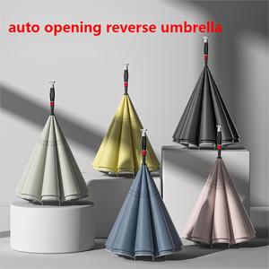 SD automatique inverse voiture <span class=keywords><strong>parapluie</strong></span> longue poignée Double couche <span class=keywords><strong>parapluie</strong></span> droit femmes pluie soleil hommes <span class=keywords><strong>tempête</strong></span> <span class=keywords><strong>parapluie</strong></span> droit - Product Image 2