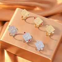 Cincin Islam Allah dari Baja Anti Karat, Panel Persegi, Batu CZ, Emas Perak, untuk Pria, Hadiah Ramadan, Grosir, Laris Manis