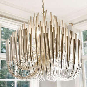 Lámpara de araña de metal de madera vintage americana retro, iluminación de Isla de cocina, luz colgante blanca y negra para sala de estar - Product Image 2