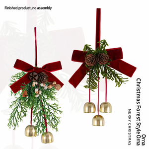 Ensemble d'ornements de Noël à suspendre, clochettes, nœuds en velours rouge, pommes de pin, style forêt, décoration de fenêtre, petite breloque cadeau, vente en gros. - Product Image 1
