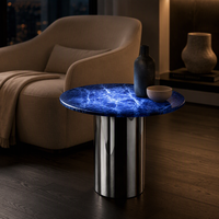 Table d'appoint ovale en marbre rétroéclairé avec base en acier miroir