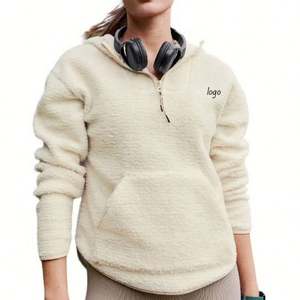 Winter High Quality Men Streetwear Manufacturer Clothing Pullover Casual Curved Hem Quarter Zip Fleece <b>Teddy</b> Fleece <b>Hoodie</b> - Product Image 3