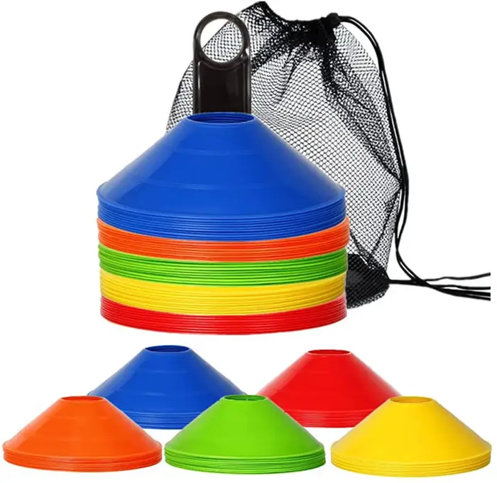 Conjunto de cones de disco para futebol, pacote de cones de futebol com suporte e bolsa para treino, cones de futebol de campo