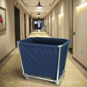 Carrito de limpieza de lona de acero inoxidable de alta calidad y diseño moderno, 4 ruedas giratorias, logotipo personalizable para ropa de lavandería de Hotel - Product Image 5
