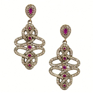 Bijoux fantaisie, boucles d'oreilles pendantes géométriques en émeraude et rubis, laiton plaqué or rose, unisexe, anniversaire - Product Image 6