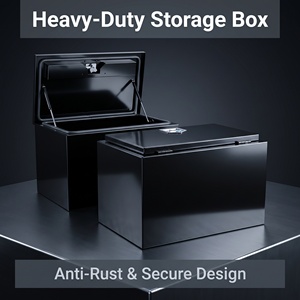 Glossy Black Anti-Rust Anti-Theft Industrial <b>Metal</b> Storage <b>Box</b>, Flip Lid with Support Rod, Sealed Dustproof Waterproof Steel Cas - Product Image 2