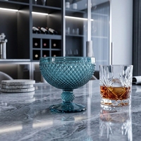 Gobelet à dessert vintage en verre épais 300 ml, bleu vert, avec pied diamanté, pour crème glacée et salade, vaisselle de fête