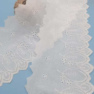 Encaje de algodón festoneado de 18cm/7,08 con hojas bordadas, suministros de tela de encaje - Product Image 5