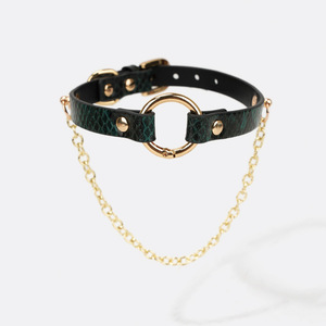 SM Niche Collier BDSM en PU à motif peau de serpent 5 couleurs, avec anneau et chaîne, réglable, étanche, ensemble de bondage pour adultes - Product Image 3